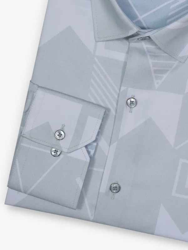 ALBINO white linen printed party wear shirt