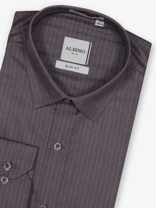 ALBINO wine printed cotton party wear shirt