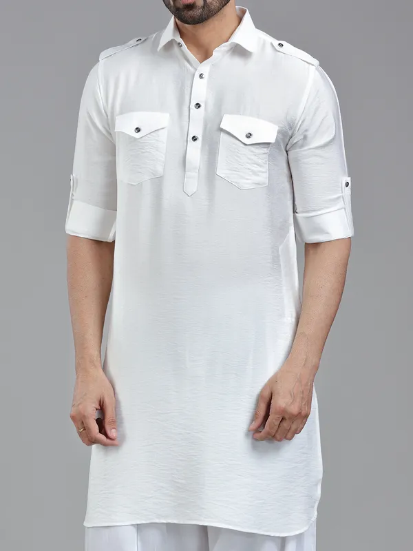 All time classy white pathani kurta for men