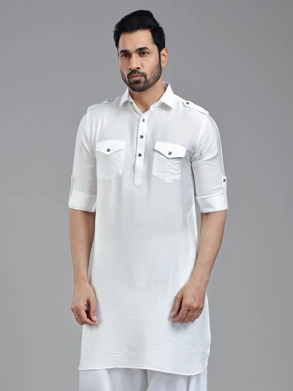 All time classy white pathani kurta for men