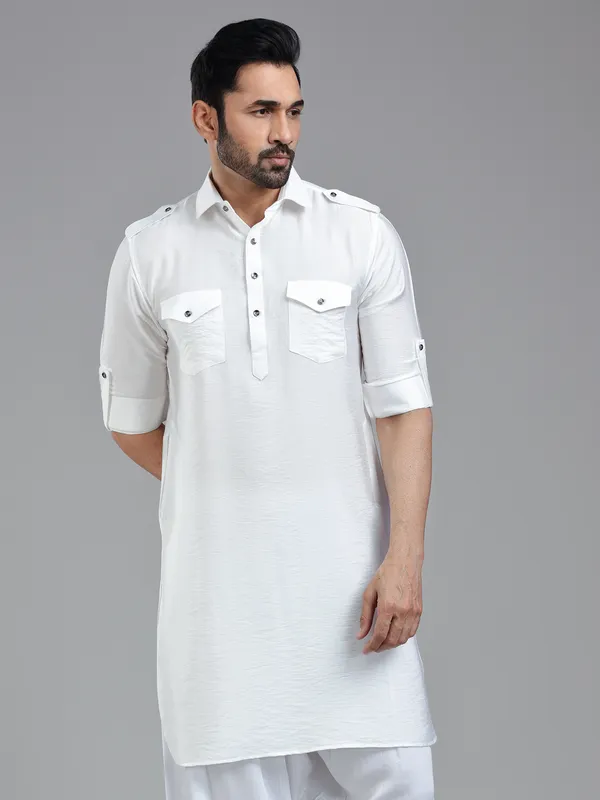 All time classy white pathani kurta for men