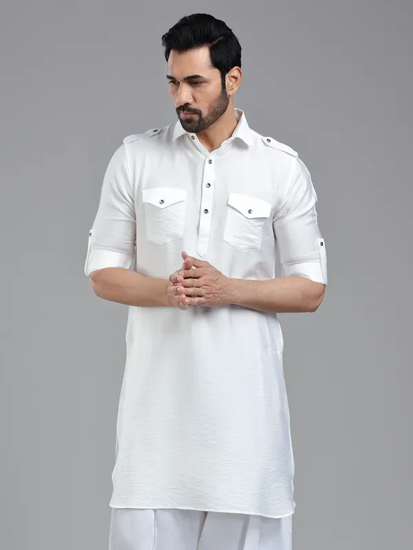 All time classy white pathani kurta for men