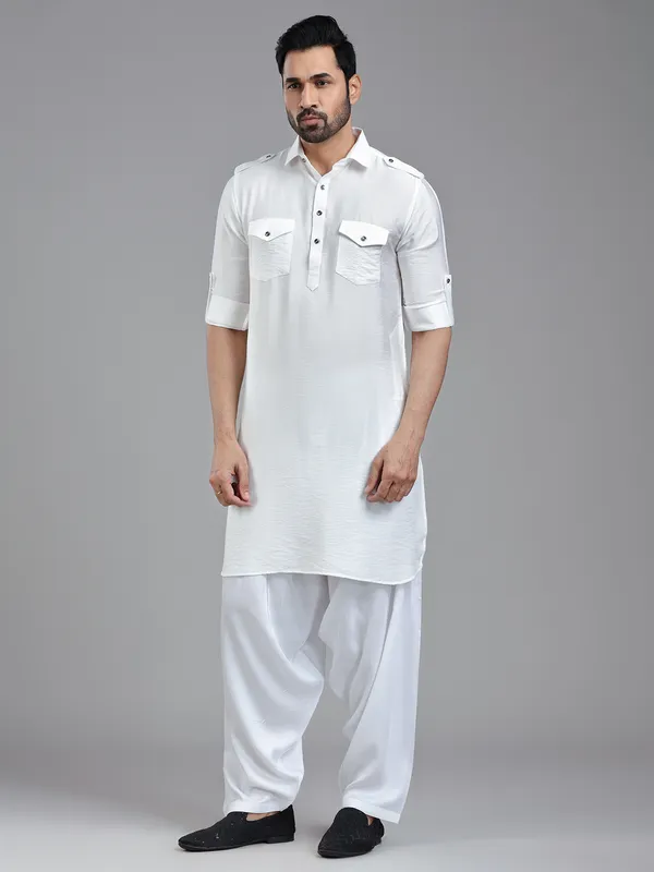 All time classy white pathani suit for men