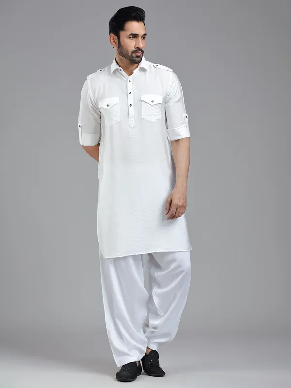 All time classy white pathani suit for men