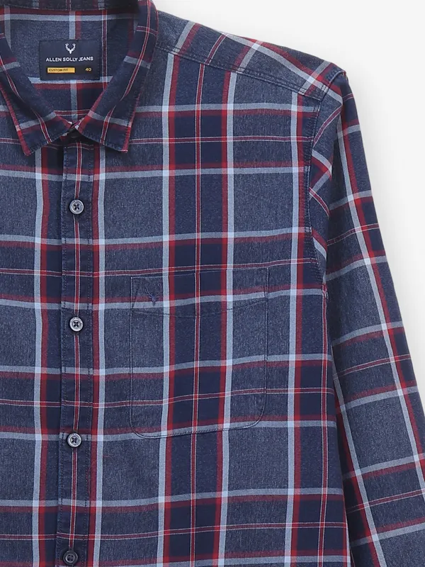 ALLEN SOLLY check blue cotton casual shirt