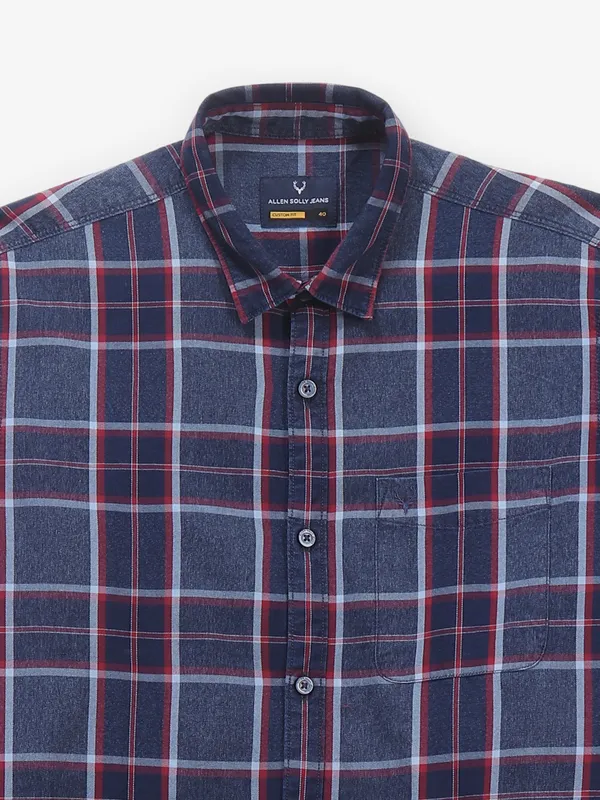ALLEN SOLLY check blue cotton casual shirt