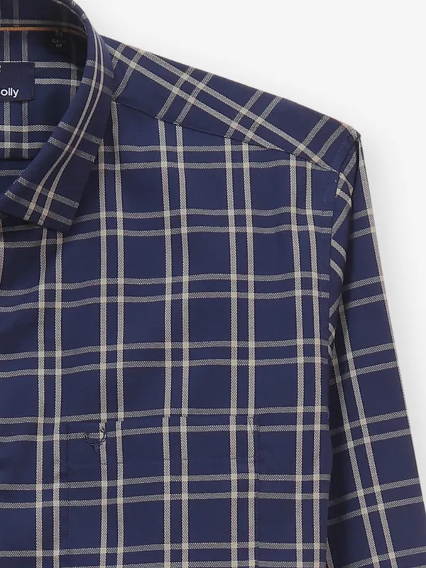 ALLEN SOLLY check navy blue cotton shirt