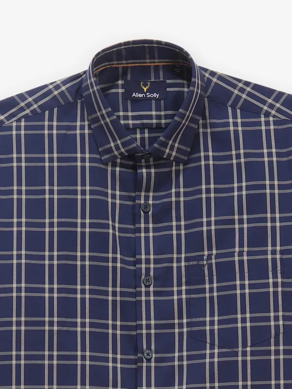 ALLEN SOLLY check navy blue cotton shirt