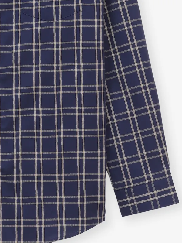 ALLEN SOLLY check navy blue cotton shirt