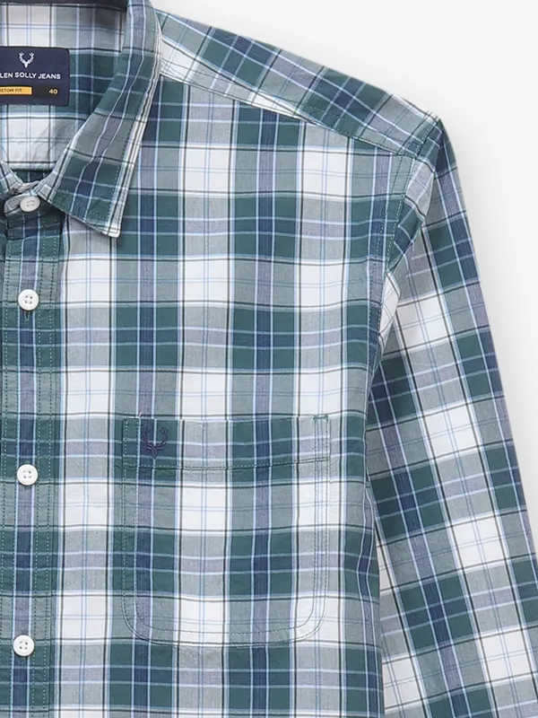 ALLEN SOLLY check turquoise green cotton shirt