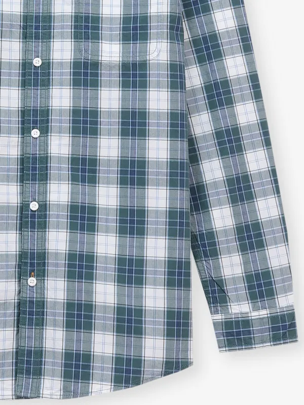 ALLEN SOLLY check turquoise green cotton shirt