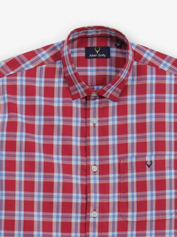 ALLEN SOLLY checks red cutaway shirt for men