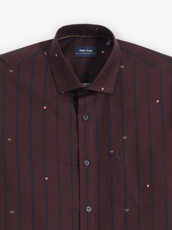 ALLEN SOLLY coffee printed and stripped shirt for men