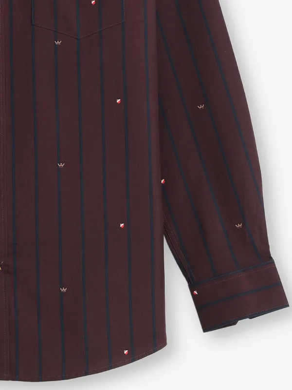 ALLEN SOLLY coffee printed and stripped shirt for men