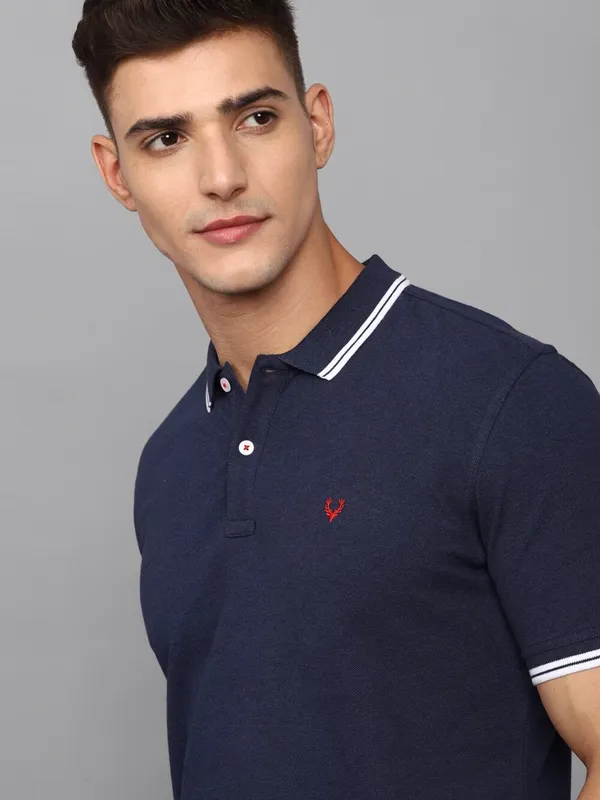 ALLEN SOLLY cotton blue plain polo t-shirt