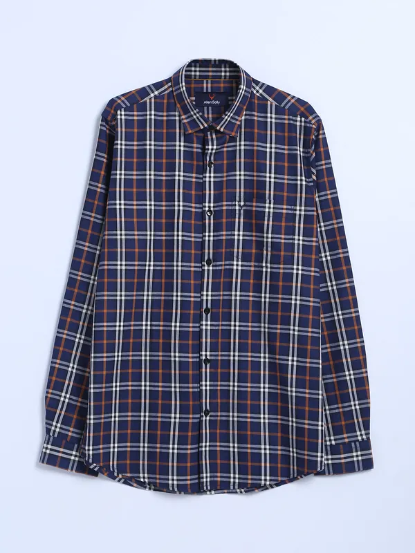 Allen Solly cotton navy checks slim fit shirt