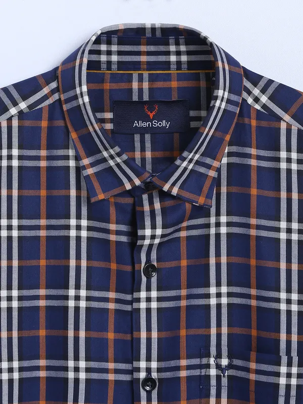 Allen Solly cotton navy checks slim fit shirt
