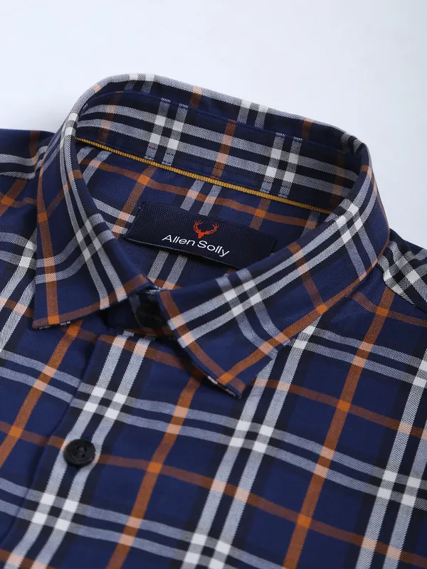 Allen Solly cotton navy checks slim fit shirt