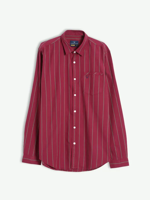 Allen Solly maroon cotton stripe shirt