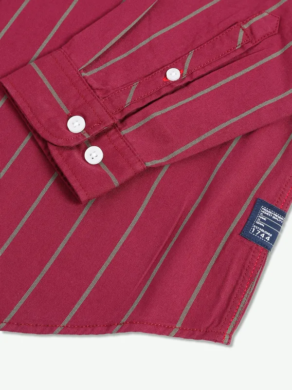 Allen Solly maroon cotton stripe shirt