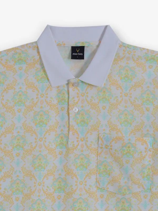 ALLEN SOLLY mustard yellow printed cotton t-shirt