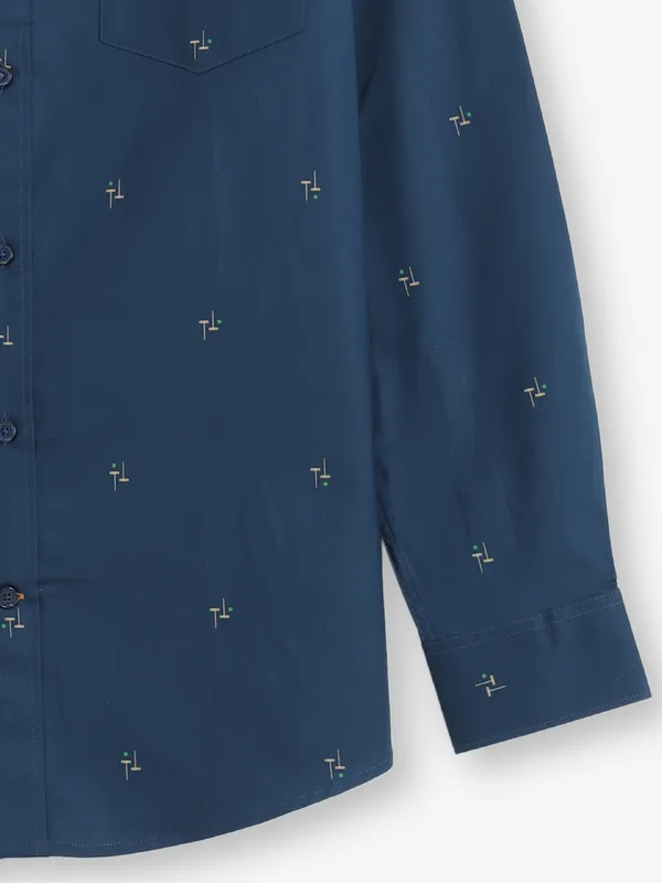 ALLEN SOLLY navy printed casual shirt for men