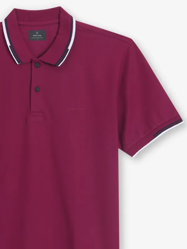 ALLEN SOLLY plain wine cotton polo t-shirt