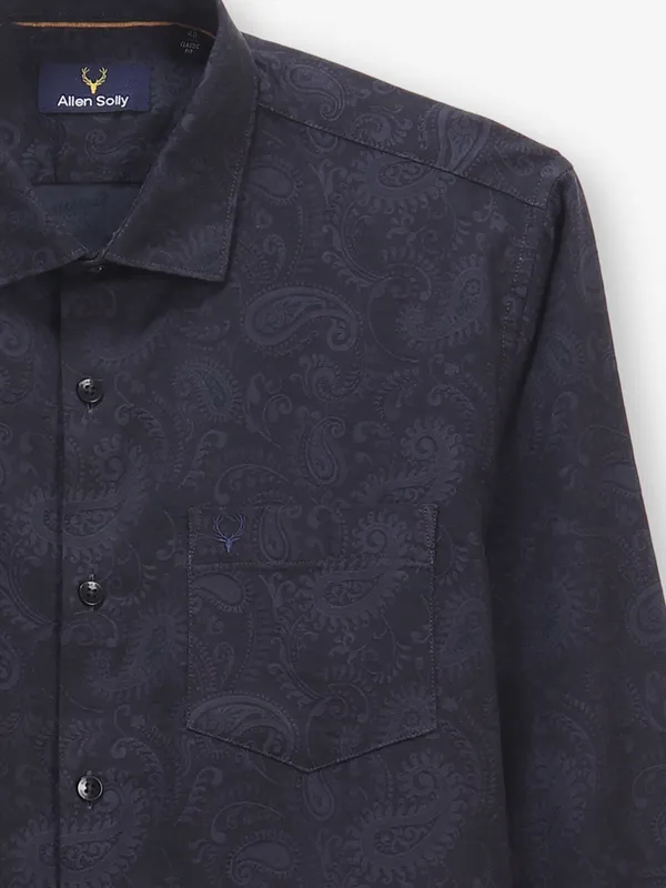 ALLEN SOLLY printed navy blue cotton shirt