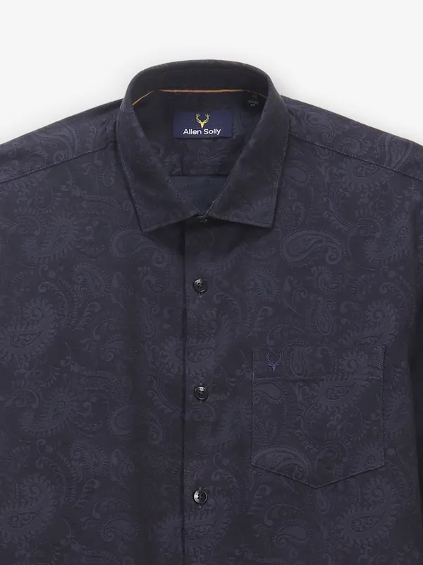ALLEN SOLLY printed navy blue cotton shirt