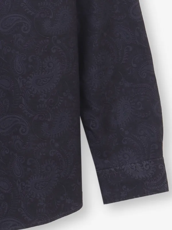 ALLEN SOLLY printed navy blue cotton shirt