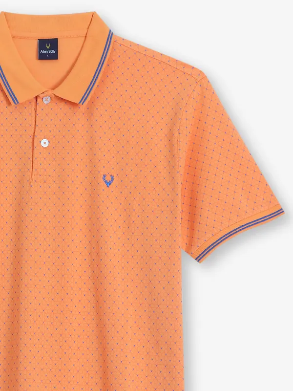 ALLEN SOLLY printed orange cotton polo t-shirt