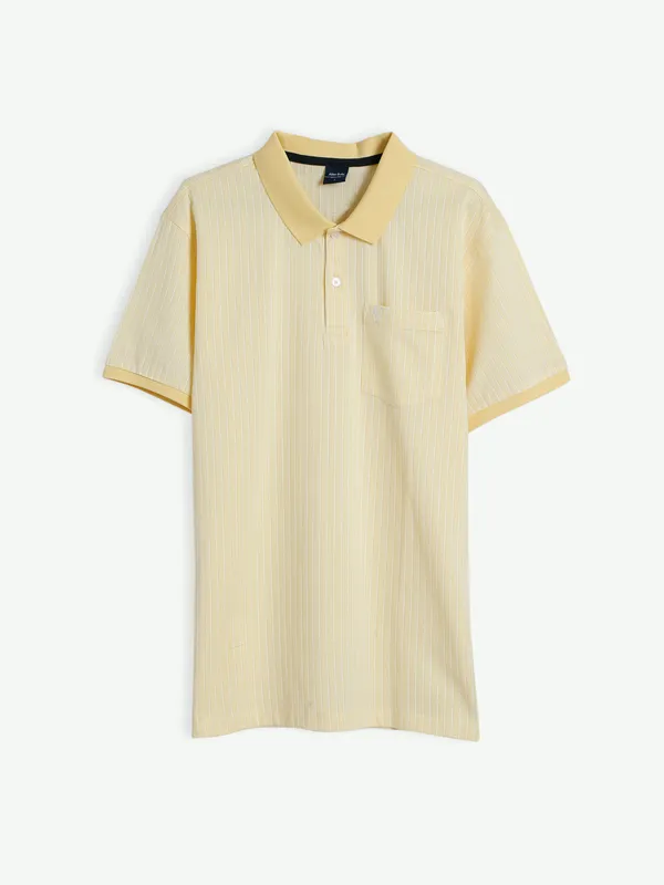 Allen Solly stripe cotton light yellow t shirt