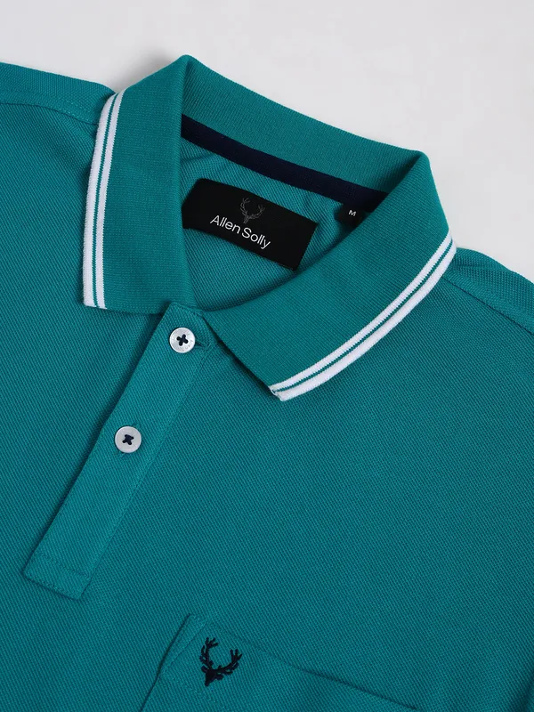 Allen Solly teal blue plain cotton t shirt