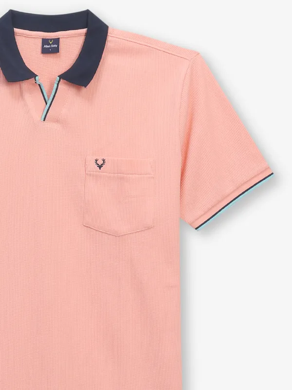 ALLEN SOLlY textured peach cotton t-shirt