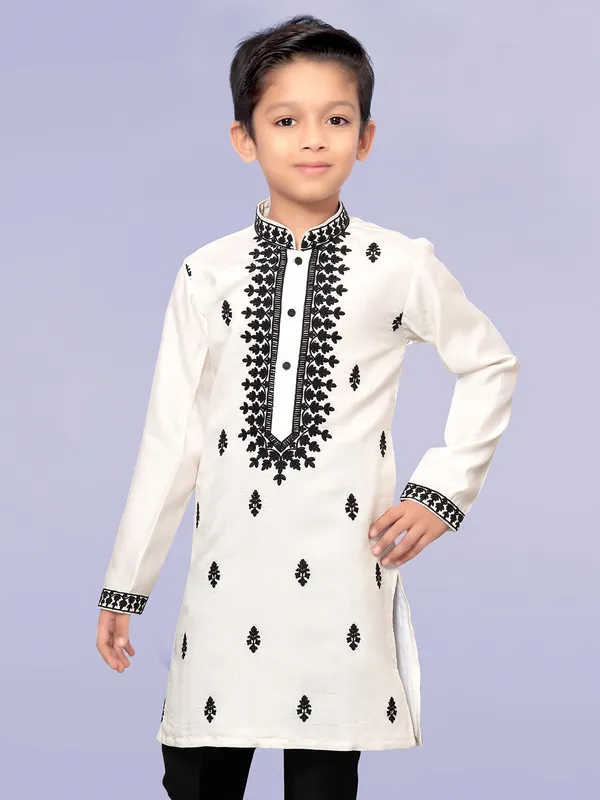 Alluring beige silk kurta suit for boys
