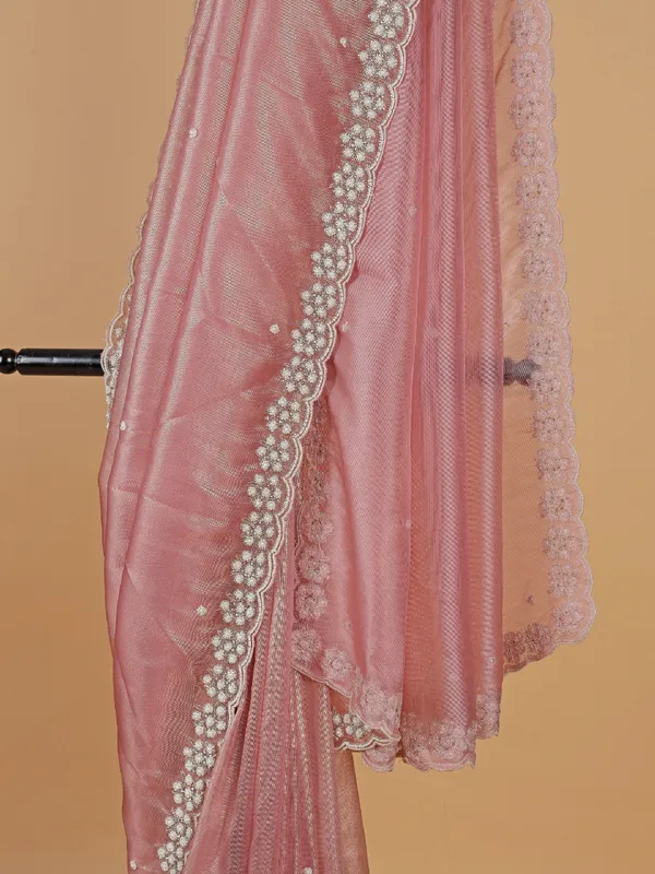Alluring light pink organza saree