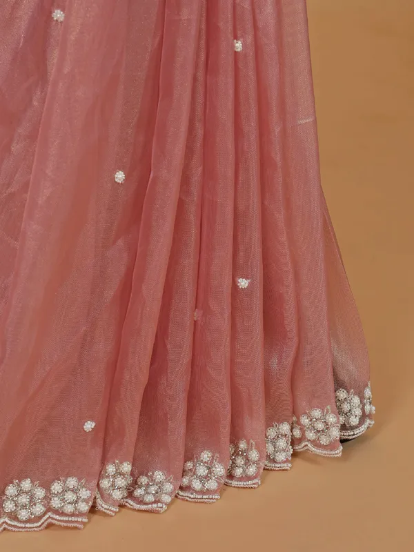 Alluring light pink organza saree