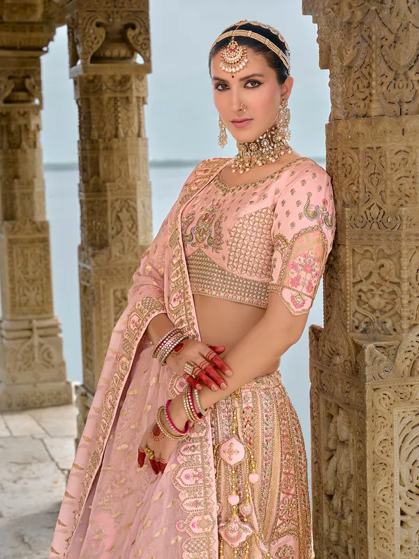 Alluring light pink silk lehenga from for wedding