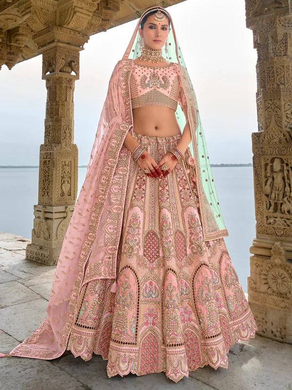 Alluring light pink silk lehenga from for wedding