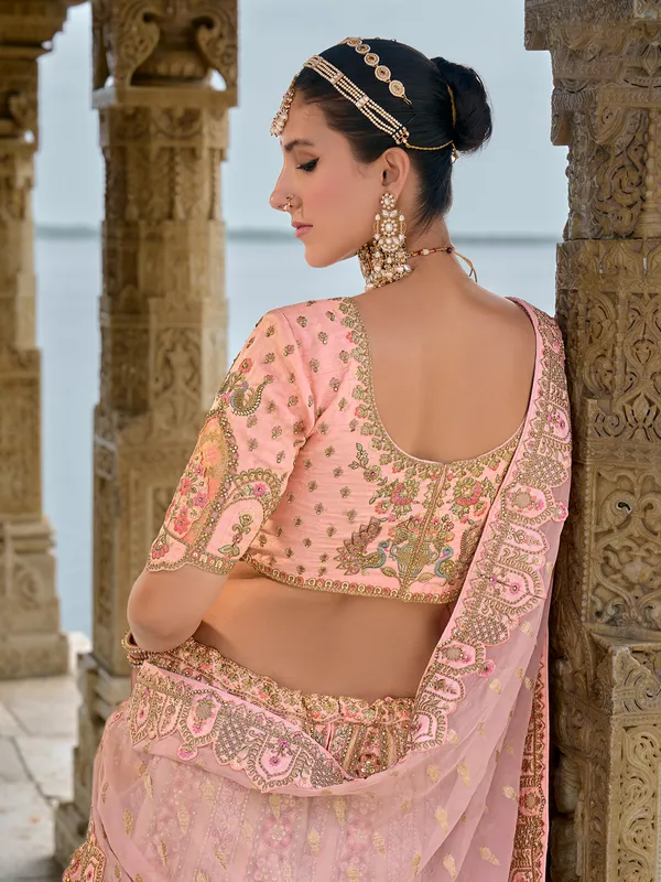 Alluring light pink silk lehenga from for wedding