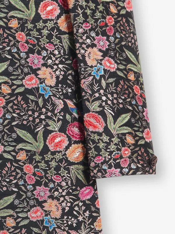 Alluring printed black cotton silk indowestern for boys
