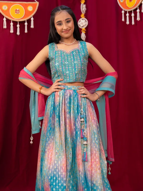 Alluring silk blue lehenga choli for girls