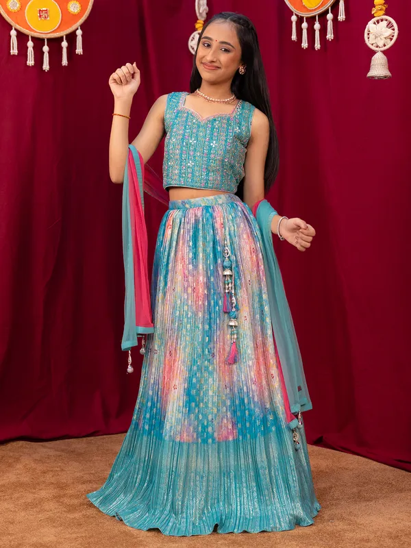 Alluring silk blue lehenga choli for girls