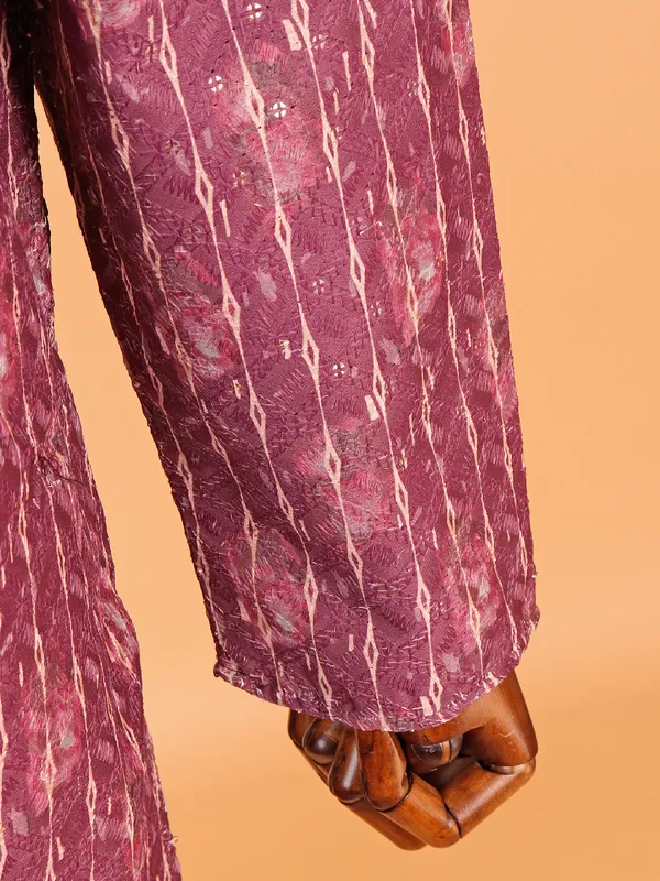 Alluring wine cotton kurta suit for men