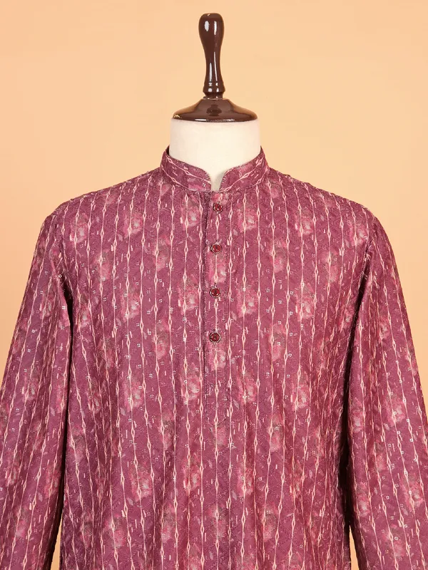 Alluring wine cotton kurta suit for men