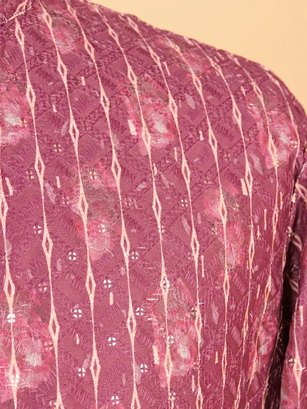 Alluring wine cotton kurta suit for men