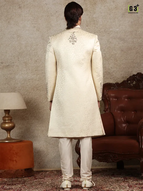 Amazing beige silk sherwani for wedding