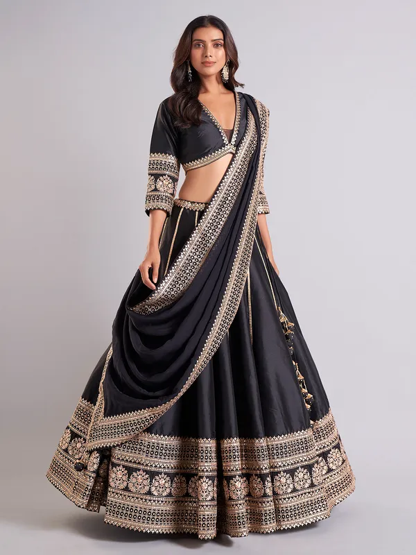 Amazing black silk lehenga choli