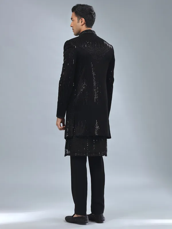 Amazing black terry rayon indowestern