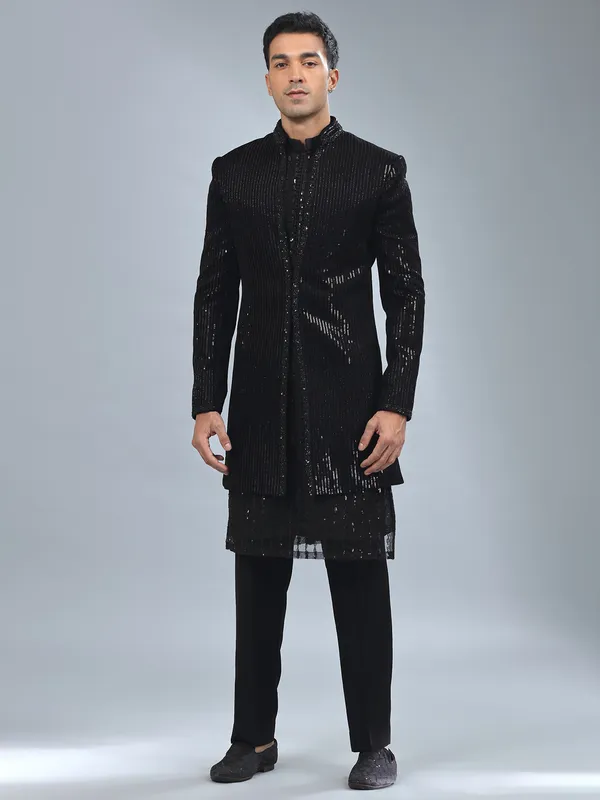 Amazing black terry rayon indowestern
